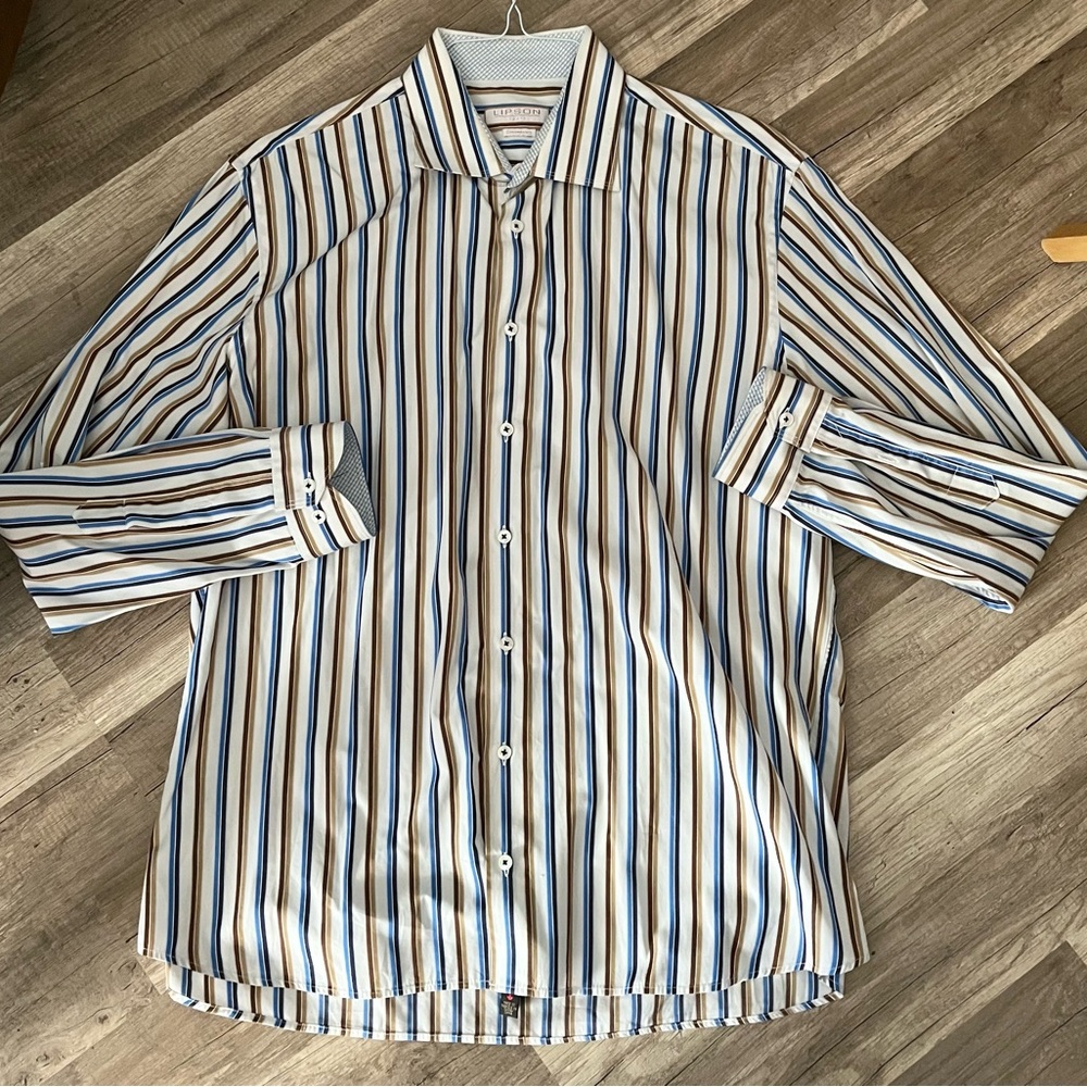 Mens Lipson Sport Striped Contemporary Shirt Sz XL EUC